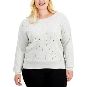 Alfani Womens Size XL Sequin-Trim Pullover Sweater Bright Sea Salt Silver 2433